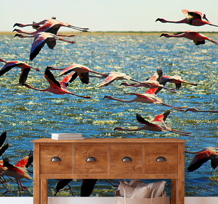 Animals wall mural flying flamingos group - TenStickers