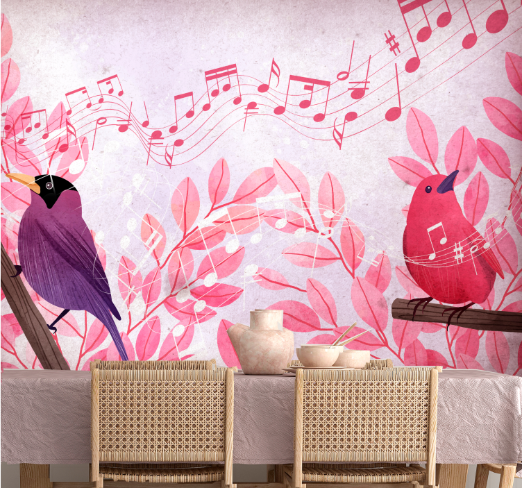 Animals wall mural with singing musical birds - TenStickers