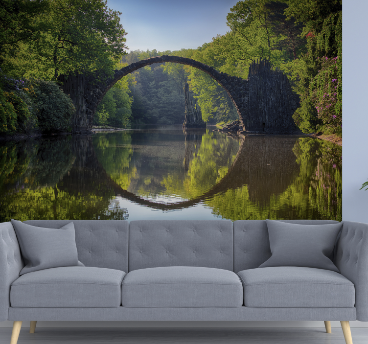 Arched Bridge Reflection landscape wall mural - TenStickers