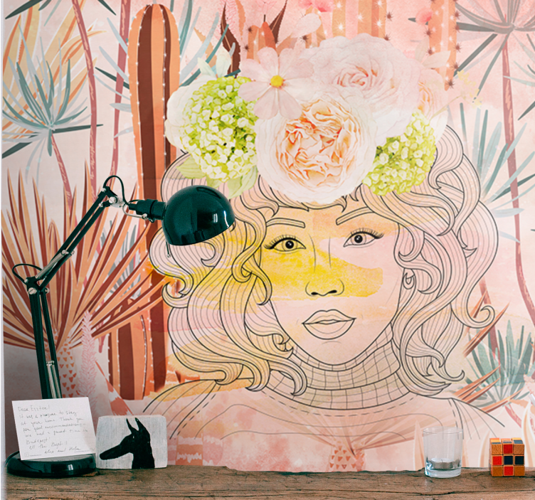 Art wall mural floral portrait artwork - TenStickers