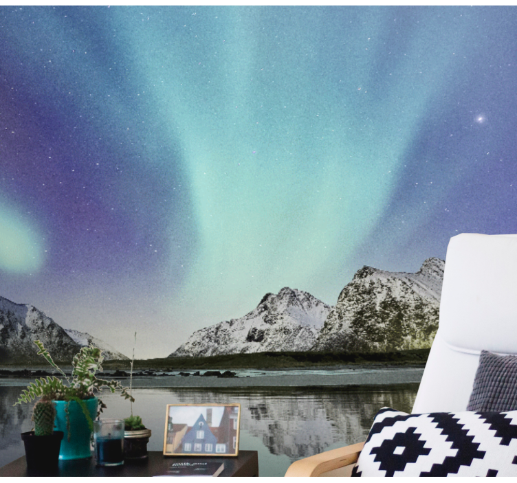 Aurora Borealis Reflections wall mural mountain - TenStickers