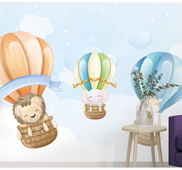 Baloon cute animals living room wall mural - TenStickers