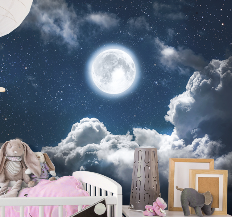 Beautiful night moon and clouds wall mural - TenStickers