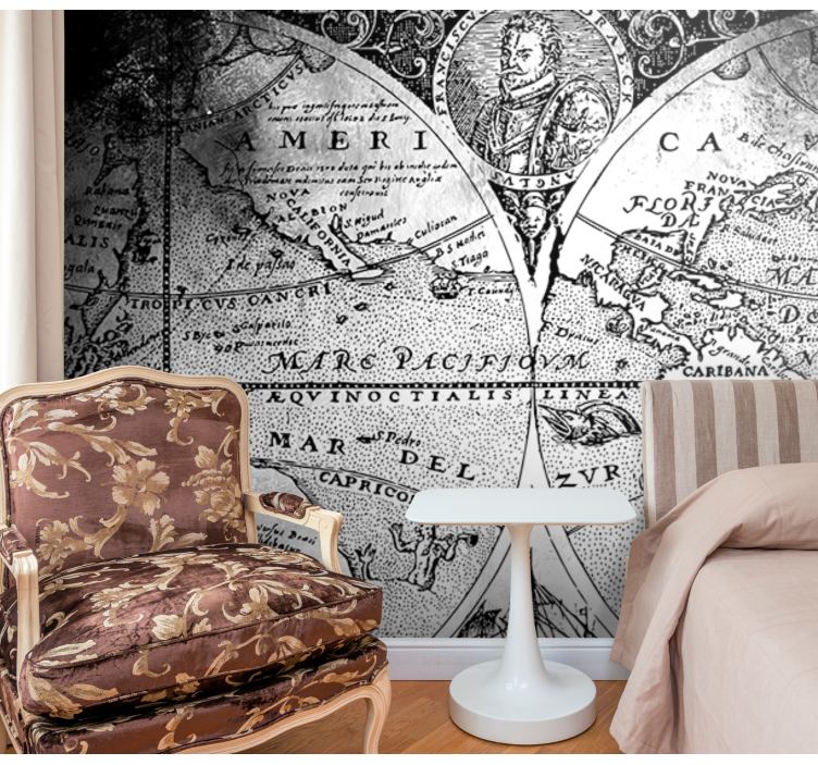 black and white world map world map mural - TenStickers