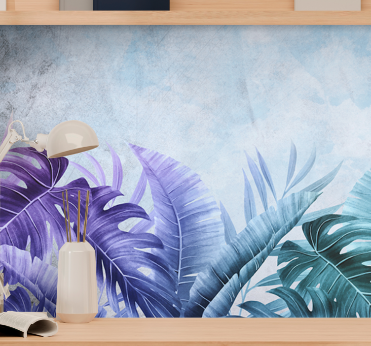 Blue and purple tropical plants wall mural - TenStickers