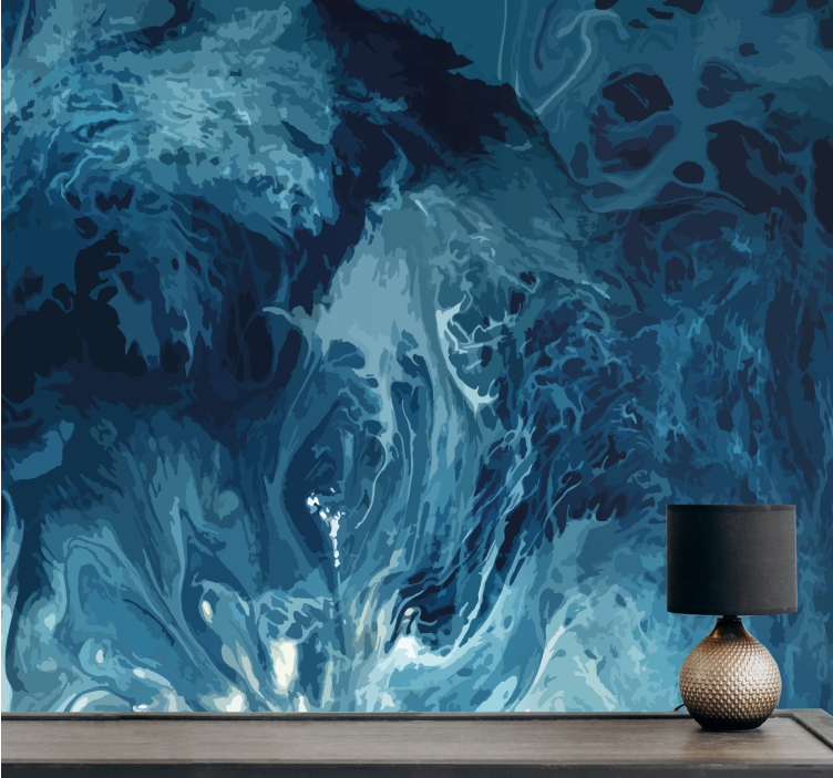 Blue tones watercolor waves Bathroom Murals - TenStickers