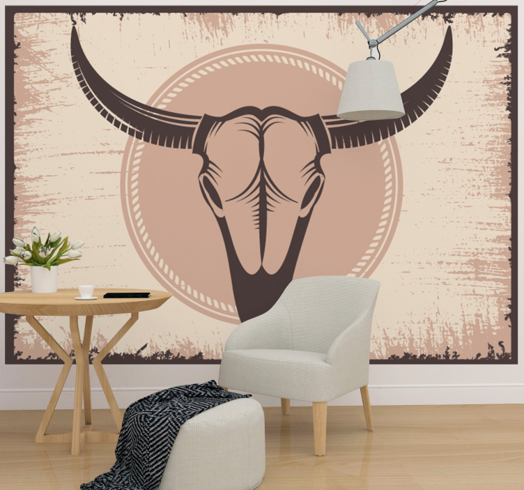 Living room wall mural buffalo skull art - TenStickers