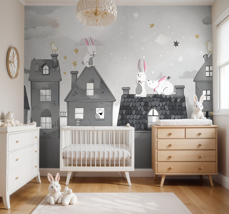 Bunnies at night nursery wall mural - TenStickers