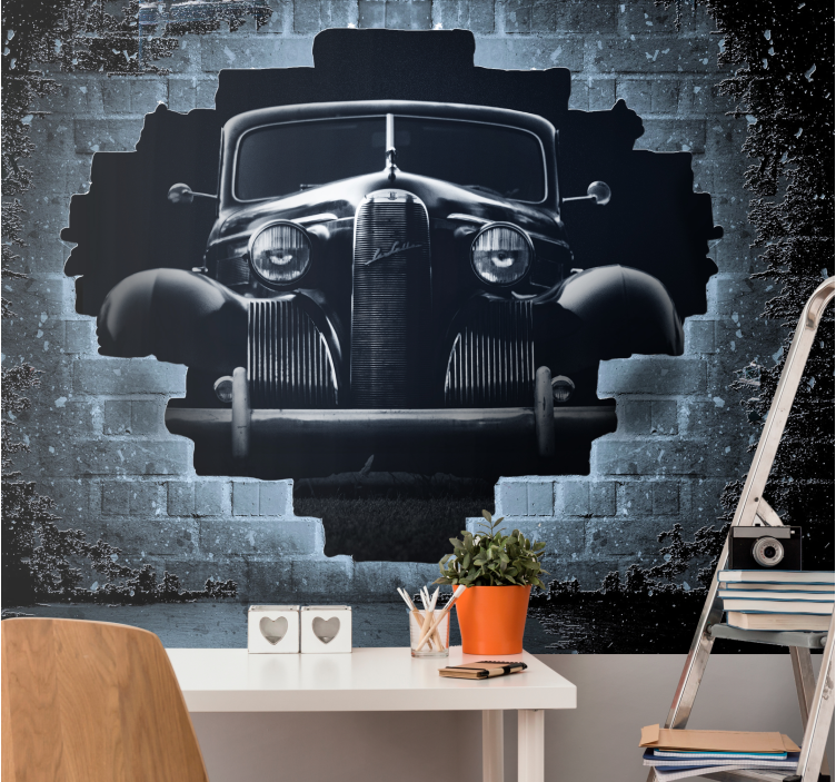 Car on brick vintage pattern wall mural - TenStickers