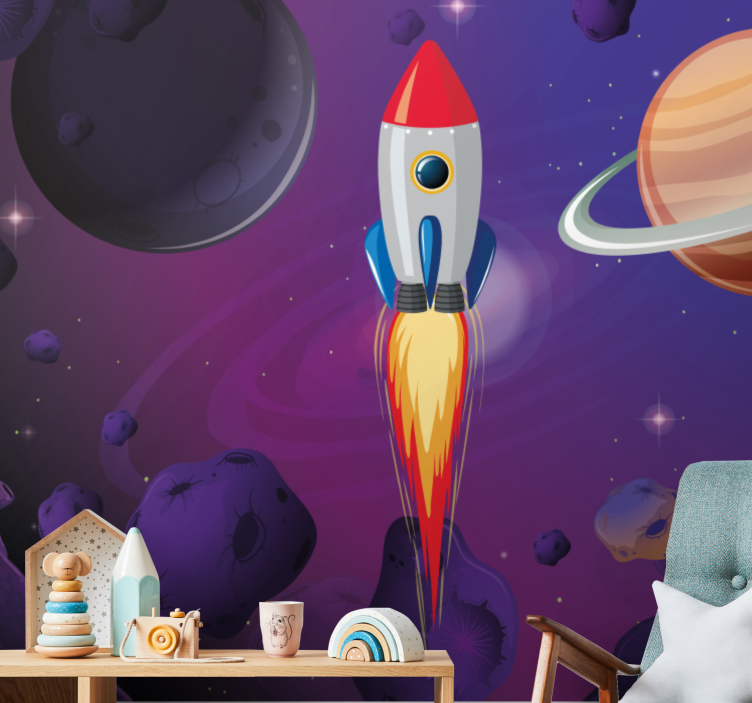Cartoon rocket through space Kids wall Murals - TenStickers