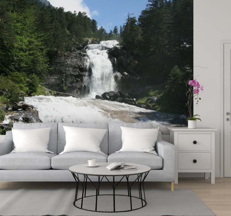Cascading Scenery wall mural waterfall - TenStickers