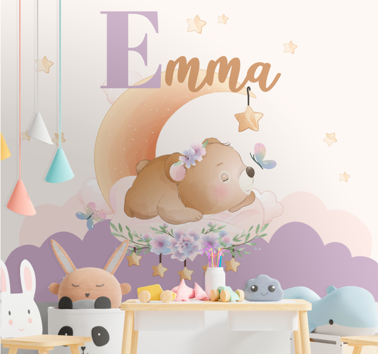 Childrens wall mural sleepy bear night - TenStickers
