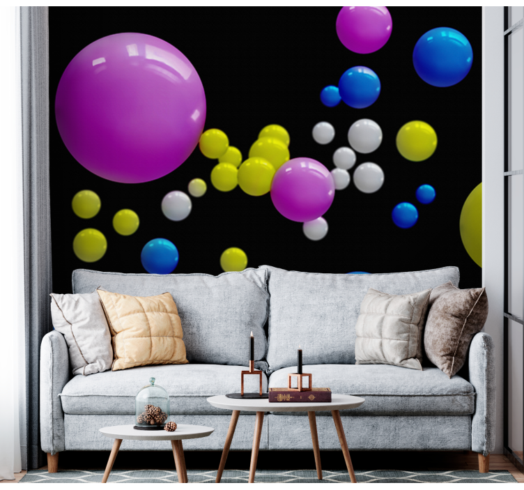 Circles yellow pink and blue 3D Wall Mural - TenStickers