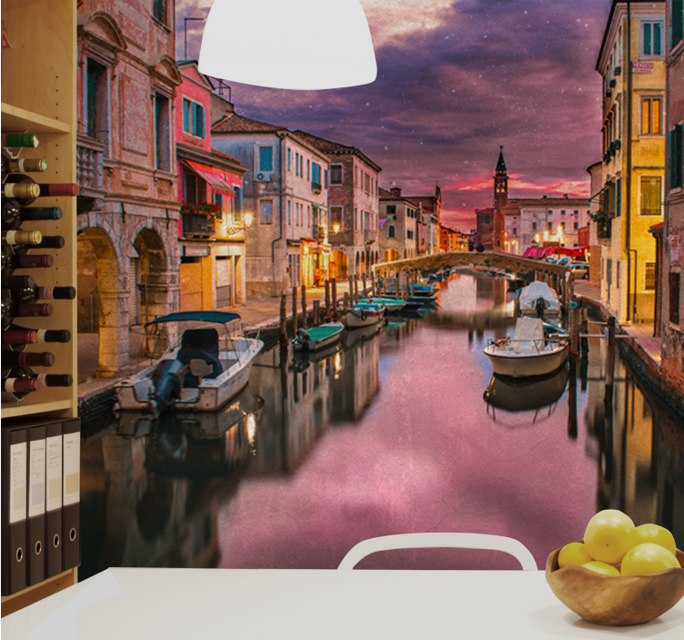City wall mural delightful waterway view - TenStickers