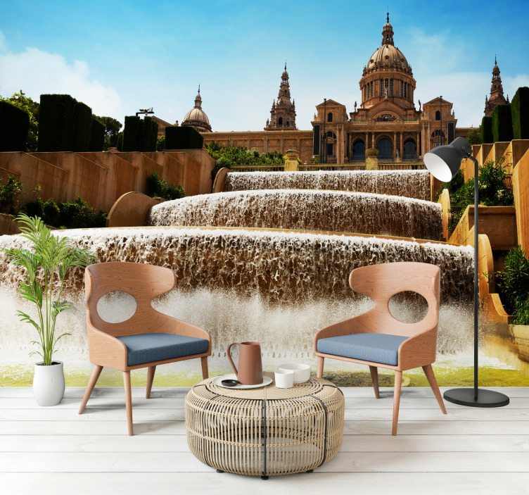 City wall mural fountain in barcelona - TenStickers