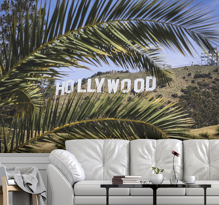 City wall mural hollywood sign view - TenStickers