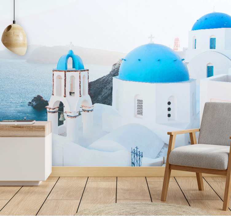 City wall mural santorini coastal scenery - TenStickers