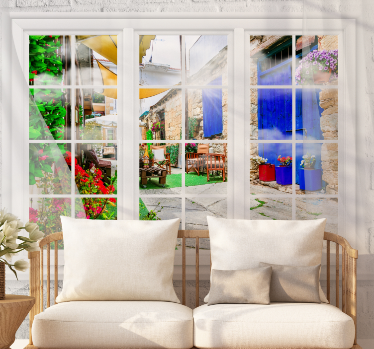 City wall mural tranquil courtyard scene - TenStickers