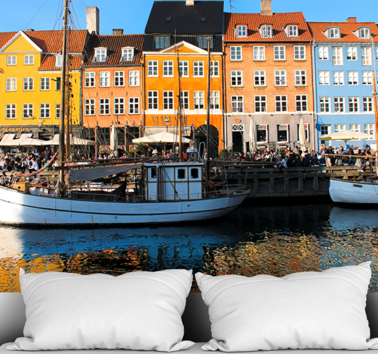 City wall mural vibrant lakeside homes - TenStickers