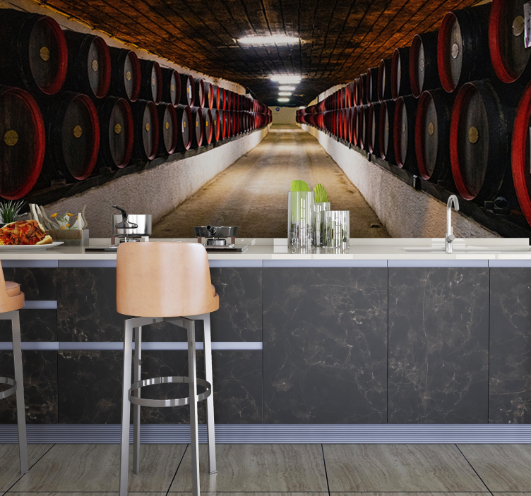 City wall mural wine barrel passage - TenStickers