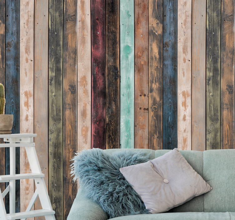 Colorful painted vertical Wood Wall Mural - TenStickers