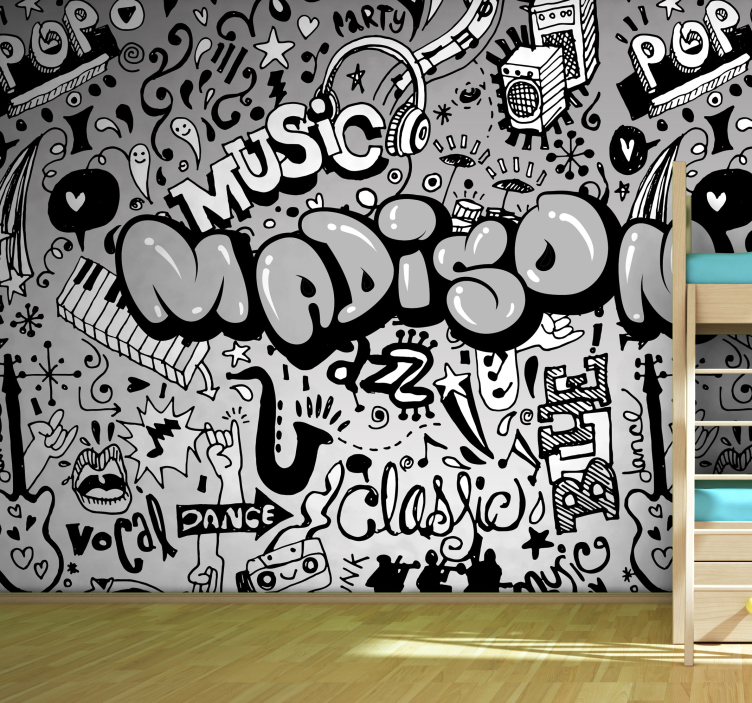 Cool music themed name custom wall mural - TenStickers