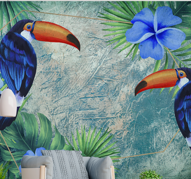 Couple toucans in rainforest nature wall mural - TenStickers