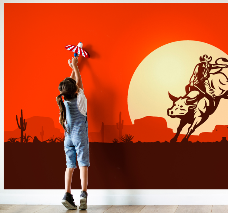 Childrens wall mural cowboy riding bull - TenStickers