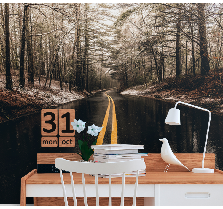 Curving Forest Road landscape wall mural - TenStickers