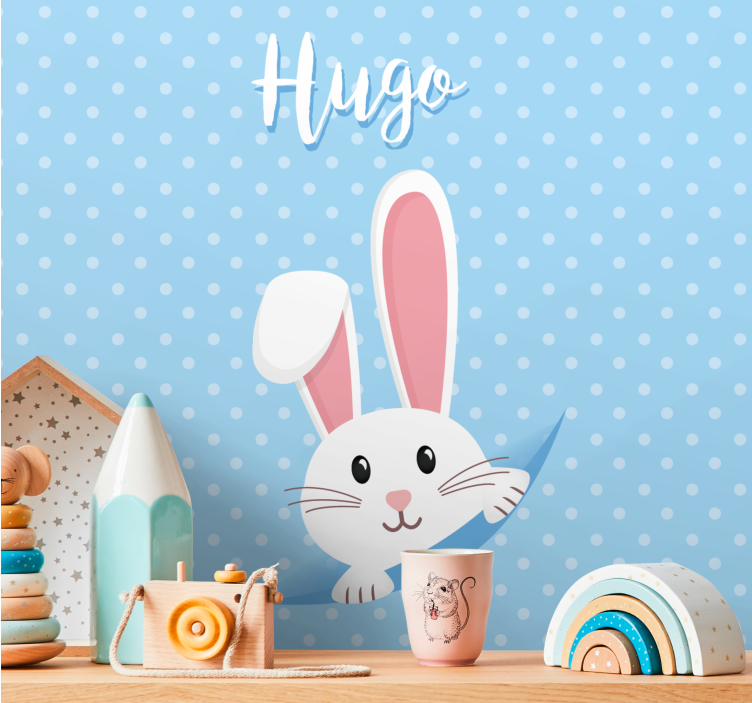 Cute bunny for boy with name Nursery Mural - TenStickers