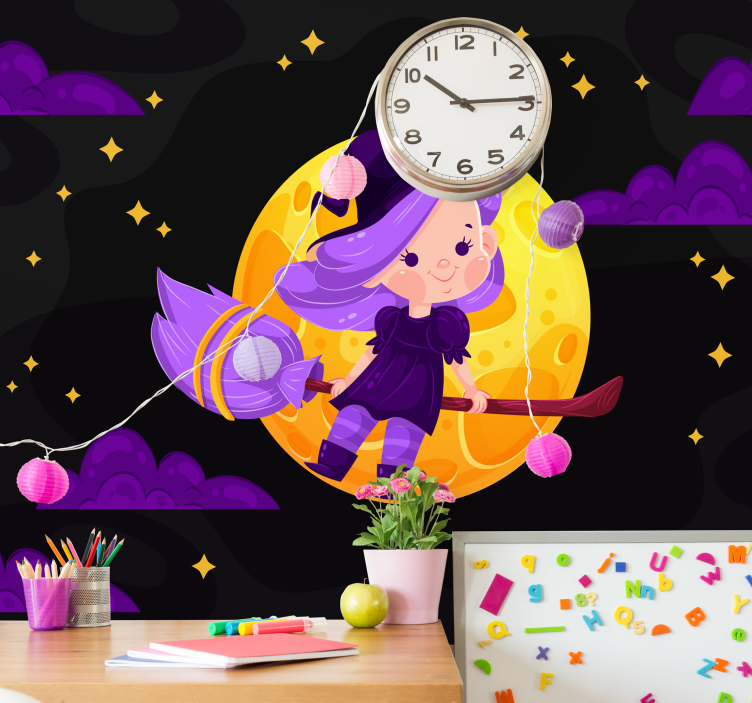 Cute Witch Broomstick romantic wall mural - TenStickers