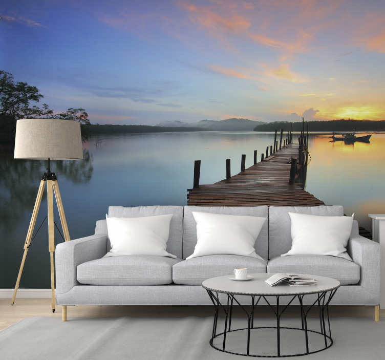 Deck to the ocean and sky lake wall mural - TenStickers