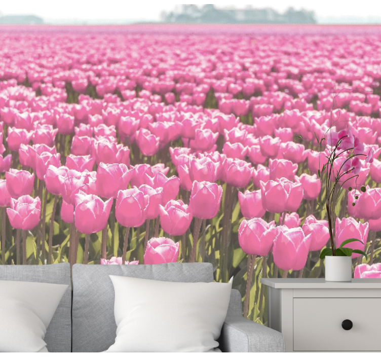 Different pink tulip field tulip wall mural - TenStickers