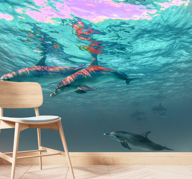 Dolphins swimming in the sea under sea mural - TenStickers