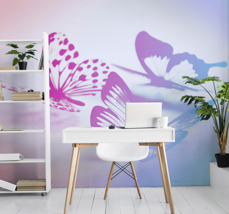 Elegant Butterfly Silhouettes flower wall mural - TenStickers