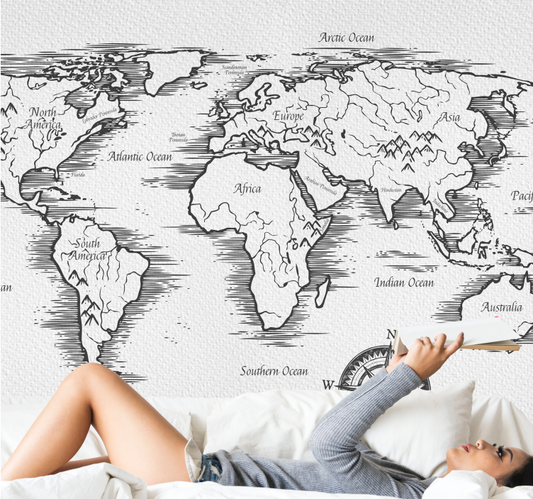 Elegant worldmap drawing world map mural - TenStickers
