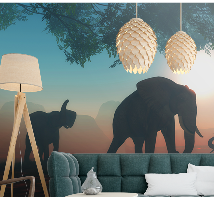 Elephants Silhouetted at Dusk animals wall mural - TenStickers