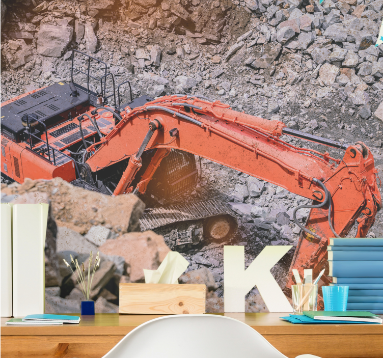 Excavator picking up rocks photo wallpaper - TenStickers