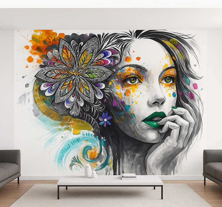 Exploding colours portrait graffiti wall mural - TenStickers