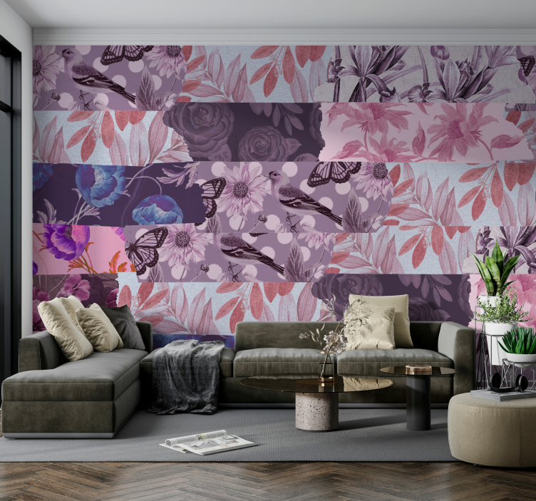 Floral collage mural wallpaper - TenStickers