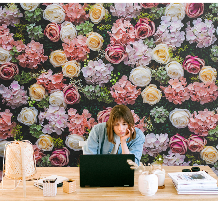 Flower wall mural blooming rose accents - TenStickers