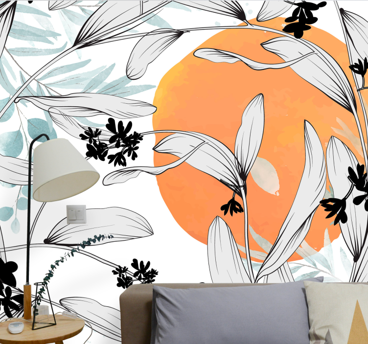 Flower wall mural botanical leaf designs - TenStickers