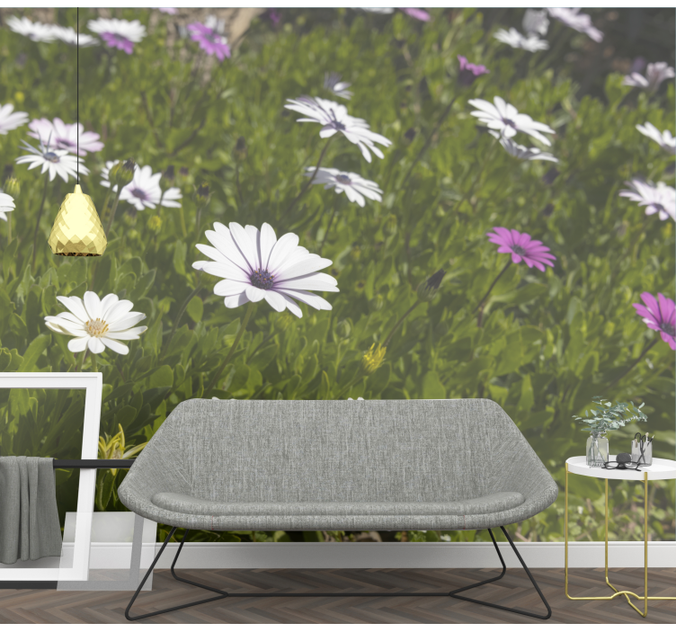 Flower wall mural daisies and greens - TenStickers