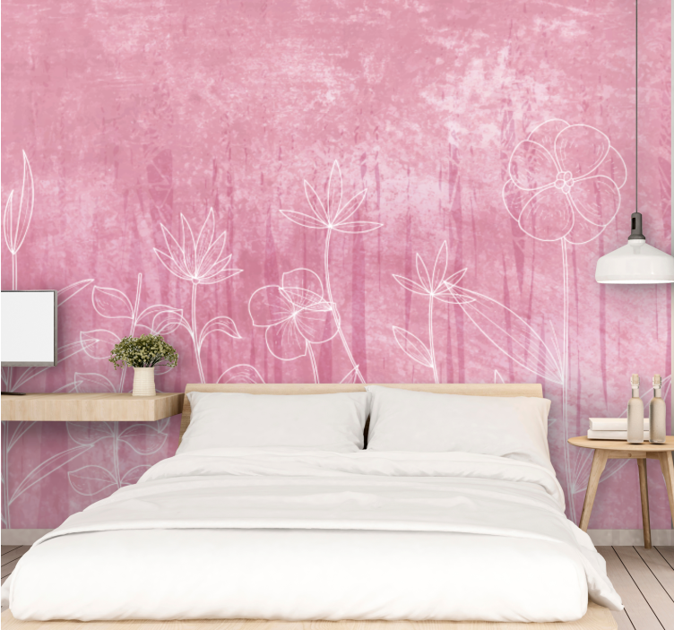 Flower wall mural delicate floral outline - TenStickers
