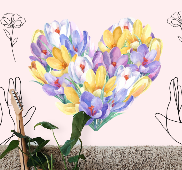 Flower wall mural heart shaped bouquet - TenStickers