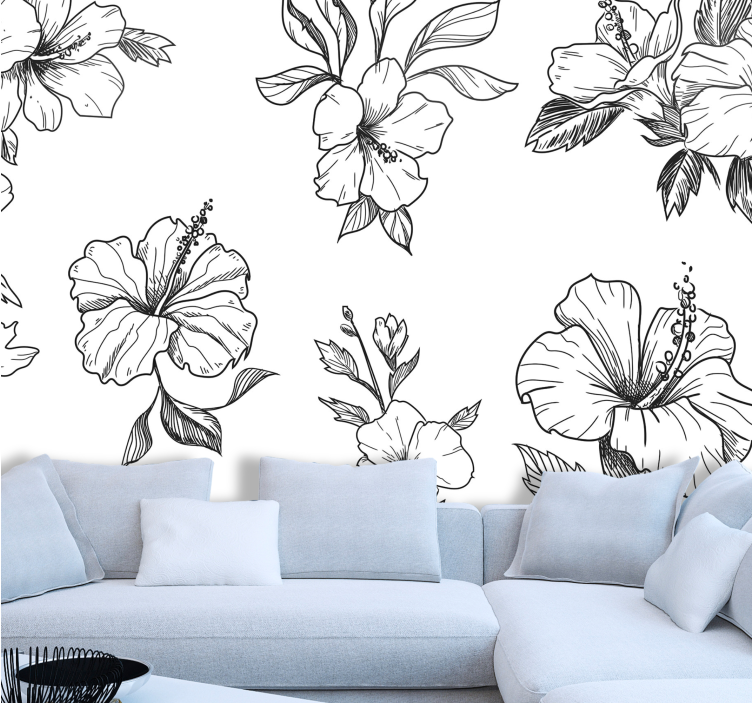 Flower wall mural hibiscus floral design - TenStickers