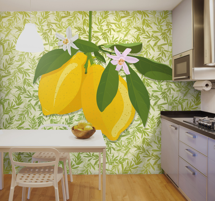 Flower wall mural lemon blossom branch - TenStickers