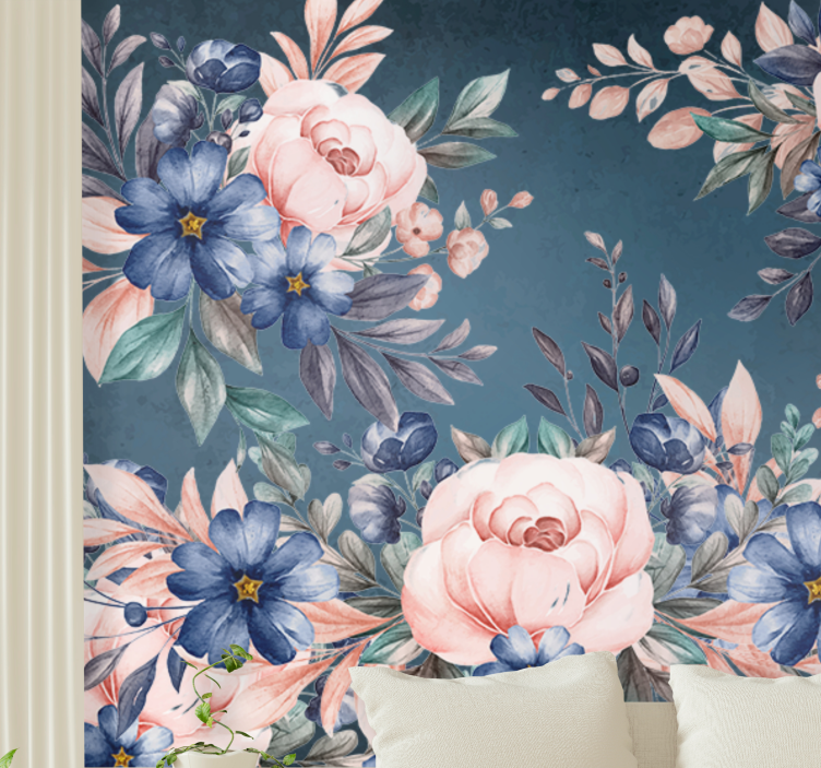 Flower wall mural romantic floral design - TenStickers