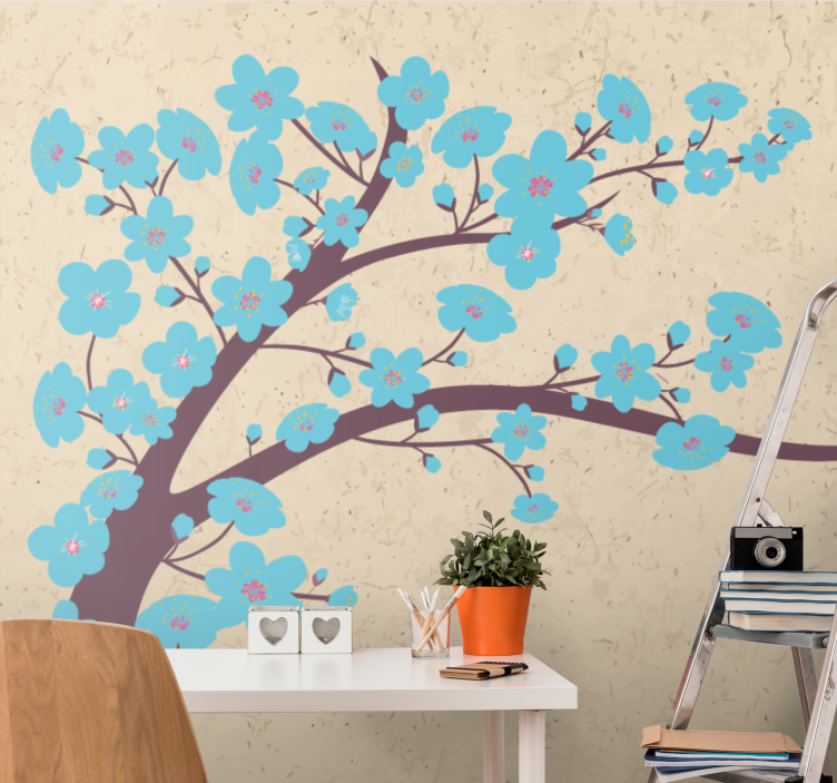 Flower wall mural sakura bloom stem - TenStickers