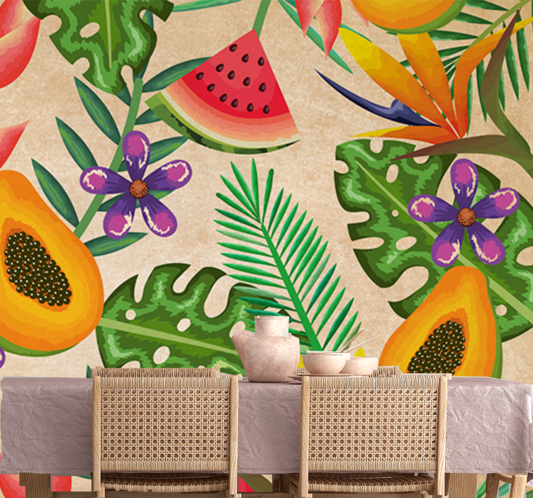 Flower wall mural tropical fruit designs - TenStickers